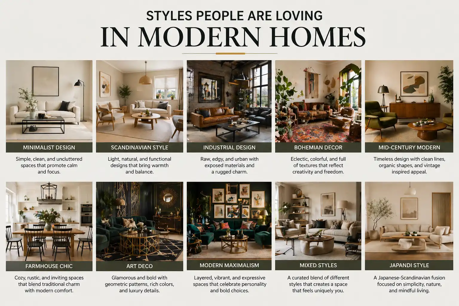 Popular interior design styles for homes